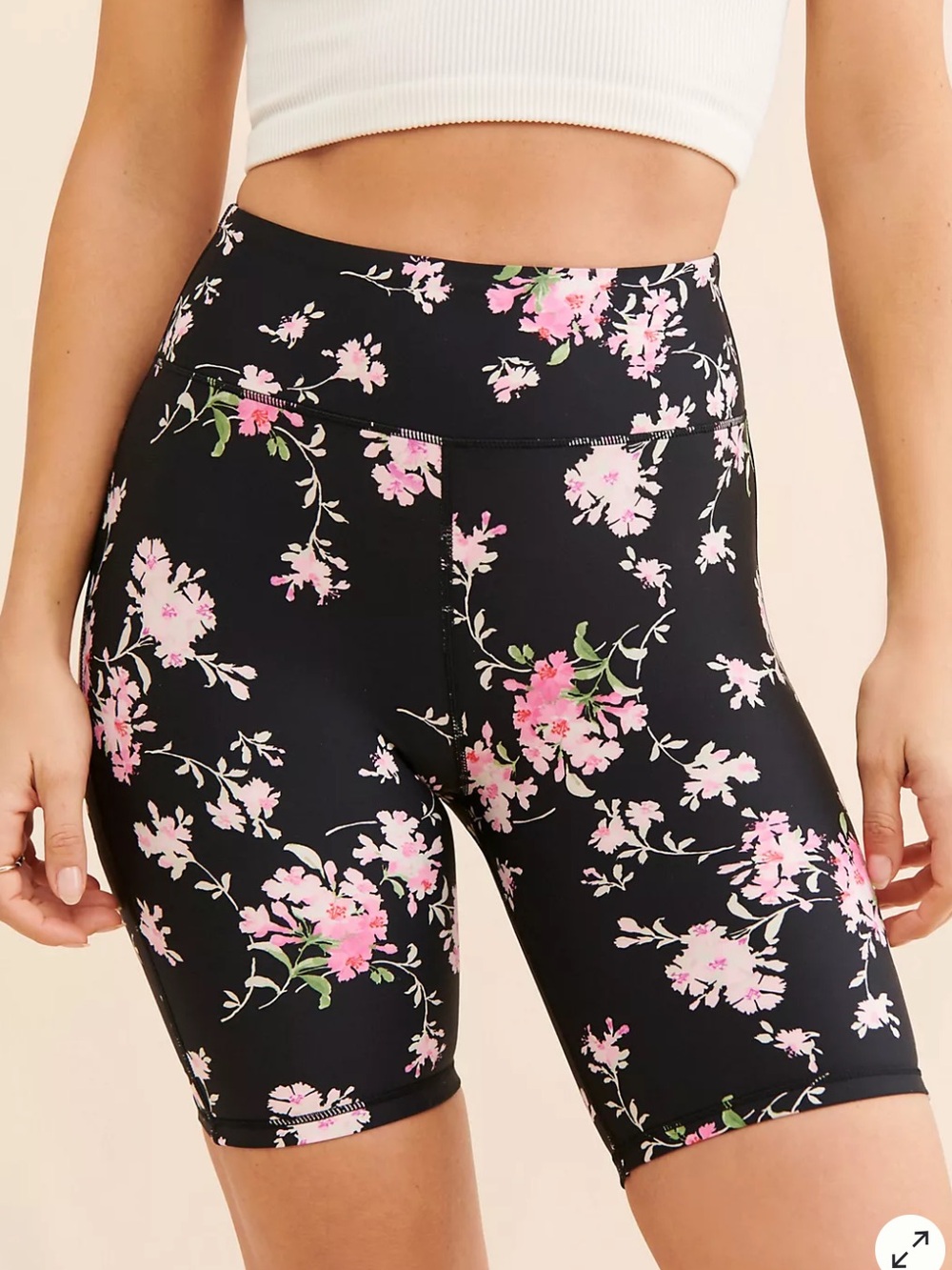 LoveShackFancy Black Floral Bike Shorts with Pink Blossom Print Size Small